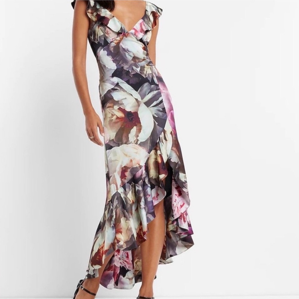 Express Floral Asymmetrical Midi Dress